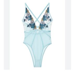 NWT Adore Me Blue Floral Embroidered Bodysuit